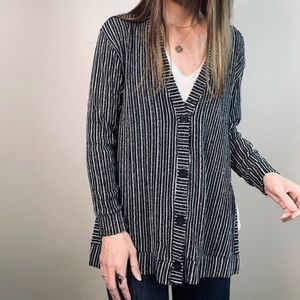 LOU & GREY Blue and white vertical stripe button front cardigan sz XXS oversized